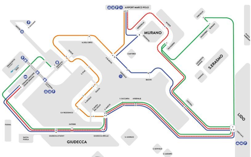 Plan des lignes Alilaguna Venise